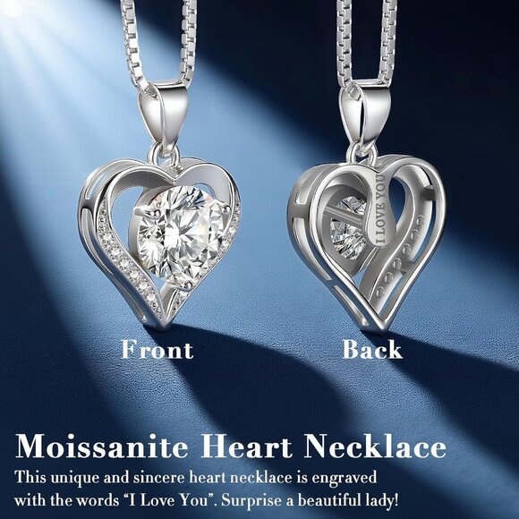 Sterling Silver Heart Moissanite Necklace for Women, 1 Carat, Elegant Gift - Picture 4 of 6